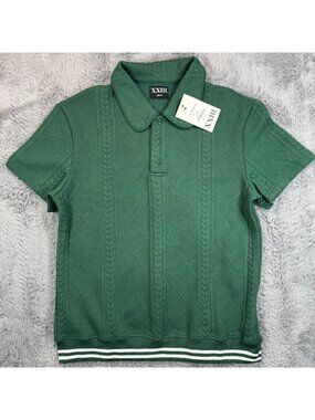 Culture Kings XXIII Danny Shirt Mens M Green Polyester Kint Polo Textured Sports